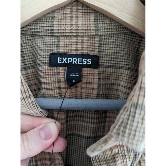 NWOT Express Plaid Stretch Corduroy Button Down Men's Shirt Size M - Picture 5 of 8